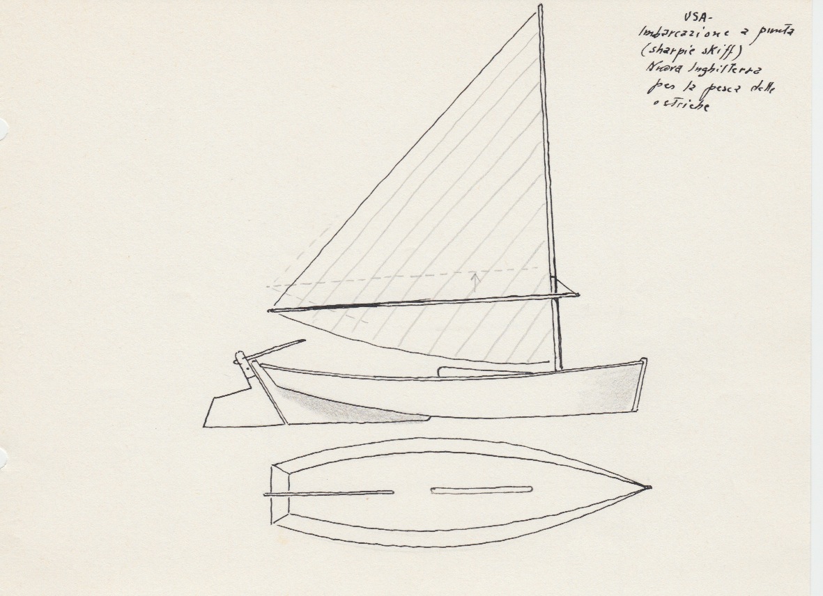 158 USA - imbarcazione a punta 'sharpie skiff' - New England - per la pesca delle ostriche